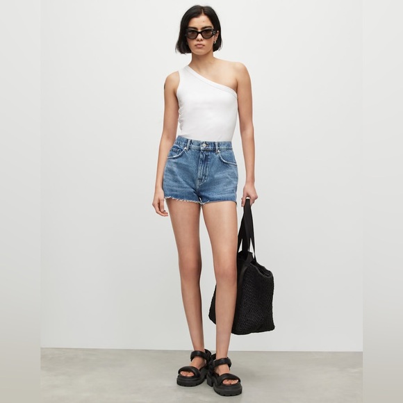 NWT ALLSAINTS Faye High-Rise Raw Hem Denim ShortsSize 26